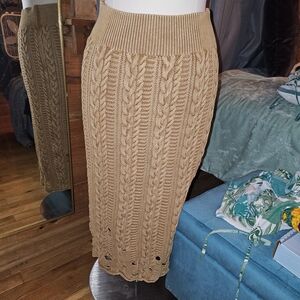 Free People Cable Knit Pencil Skirt in Golden/Tan